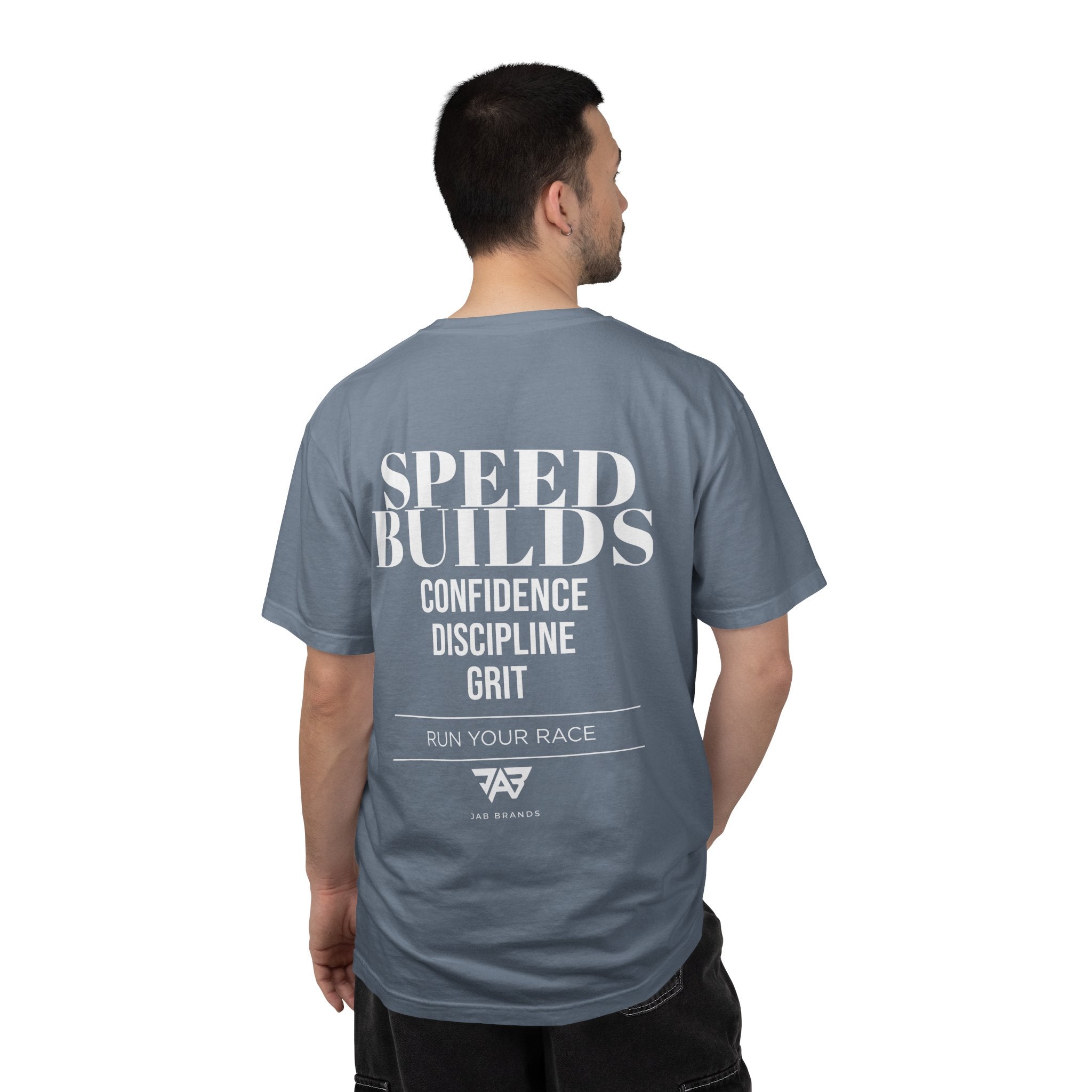 Speed Builds T-Shirt — Motivational 'Speed Builds' JAB Brands Graphic Tee