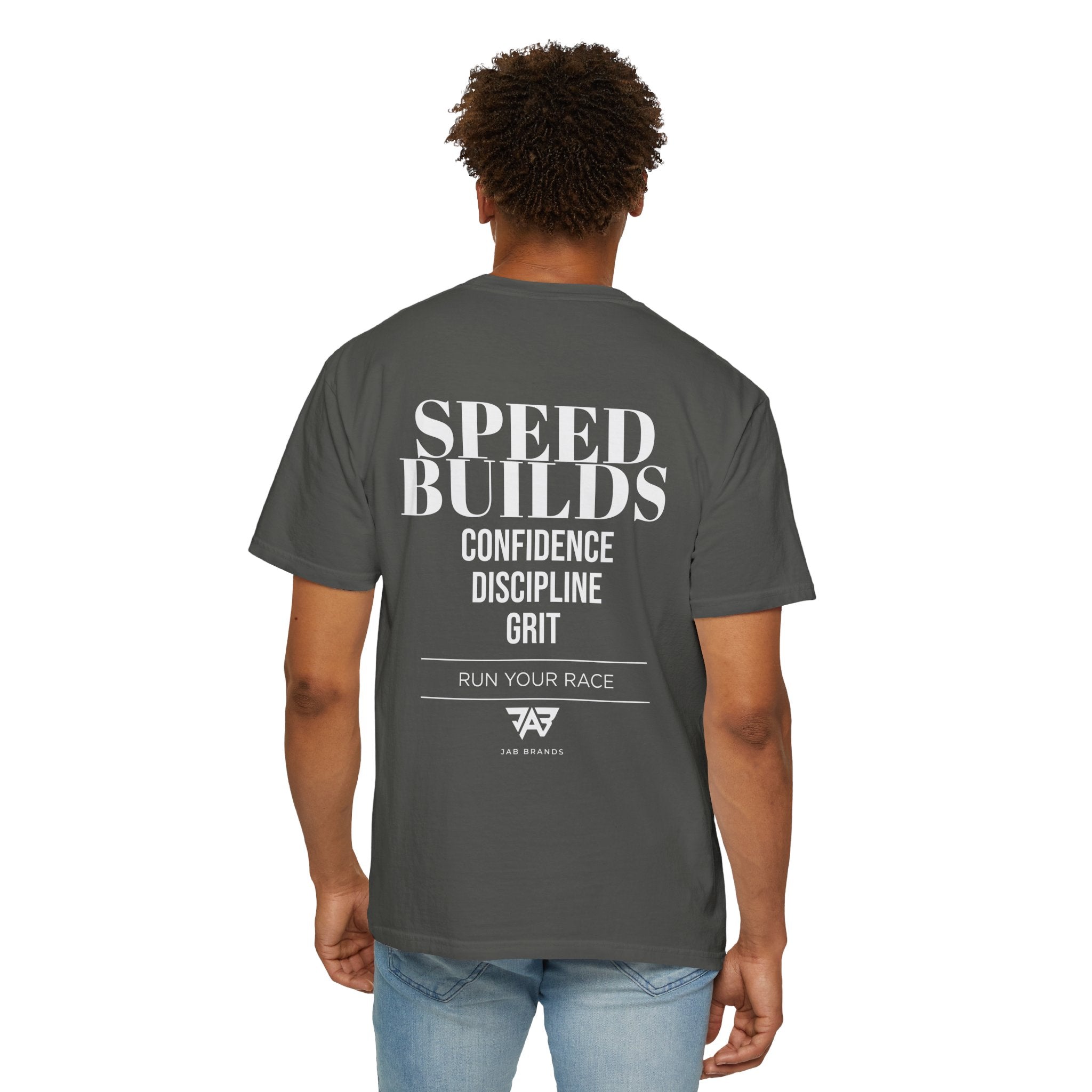 Speed Builds T-Shirt — Motivational 'Speed Builds' JAB Brands Graphic Tee