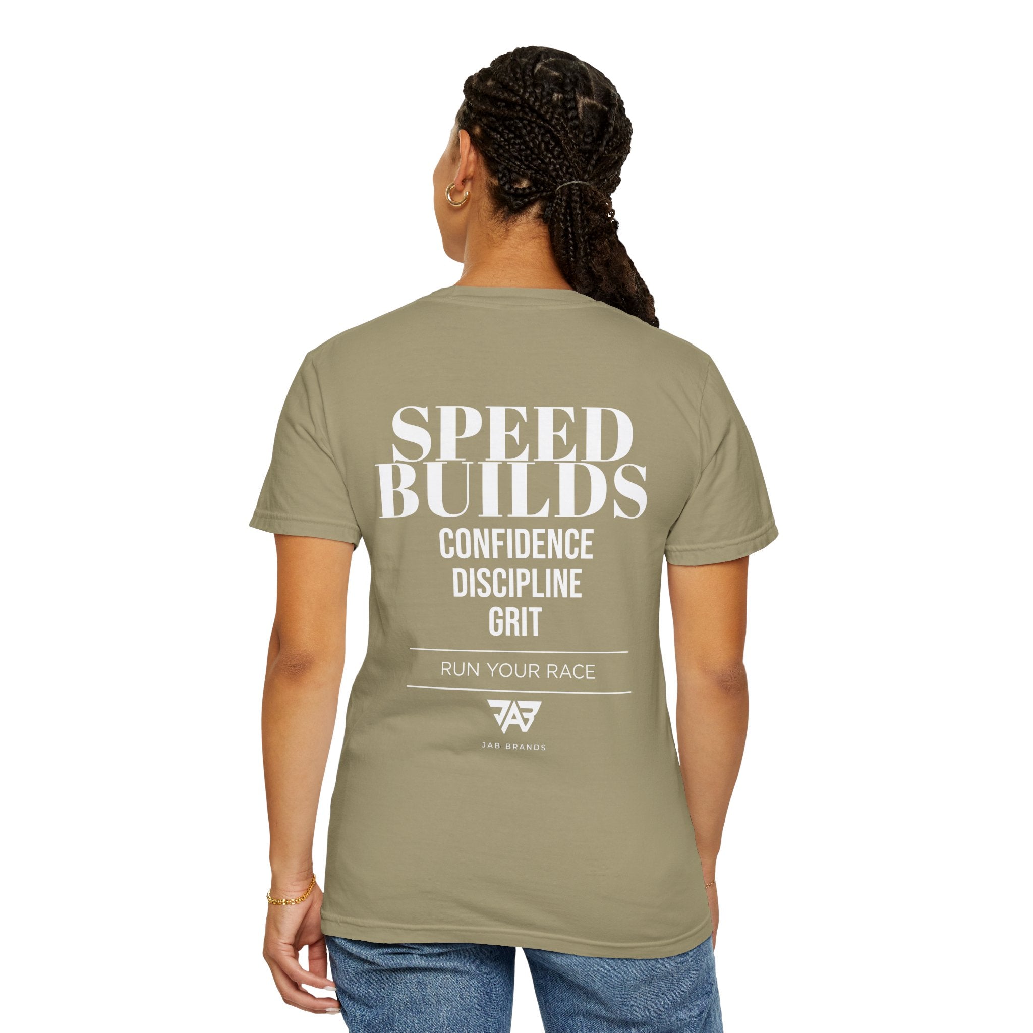 Speed Builds T-Shirt — Motivational 'Speed Builds' JAB Brands Graphic Tee
