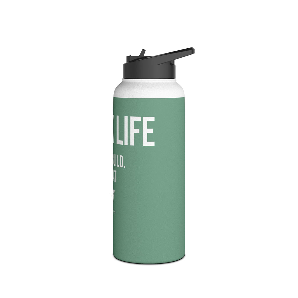 Mint Green Track Life Stainless Steel Water Bottle — "Work. Build. Repeat." Sports Bottle