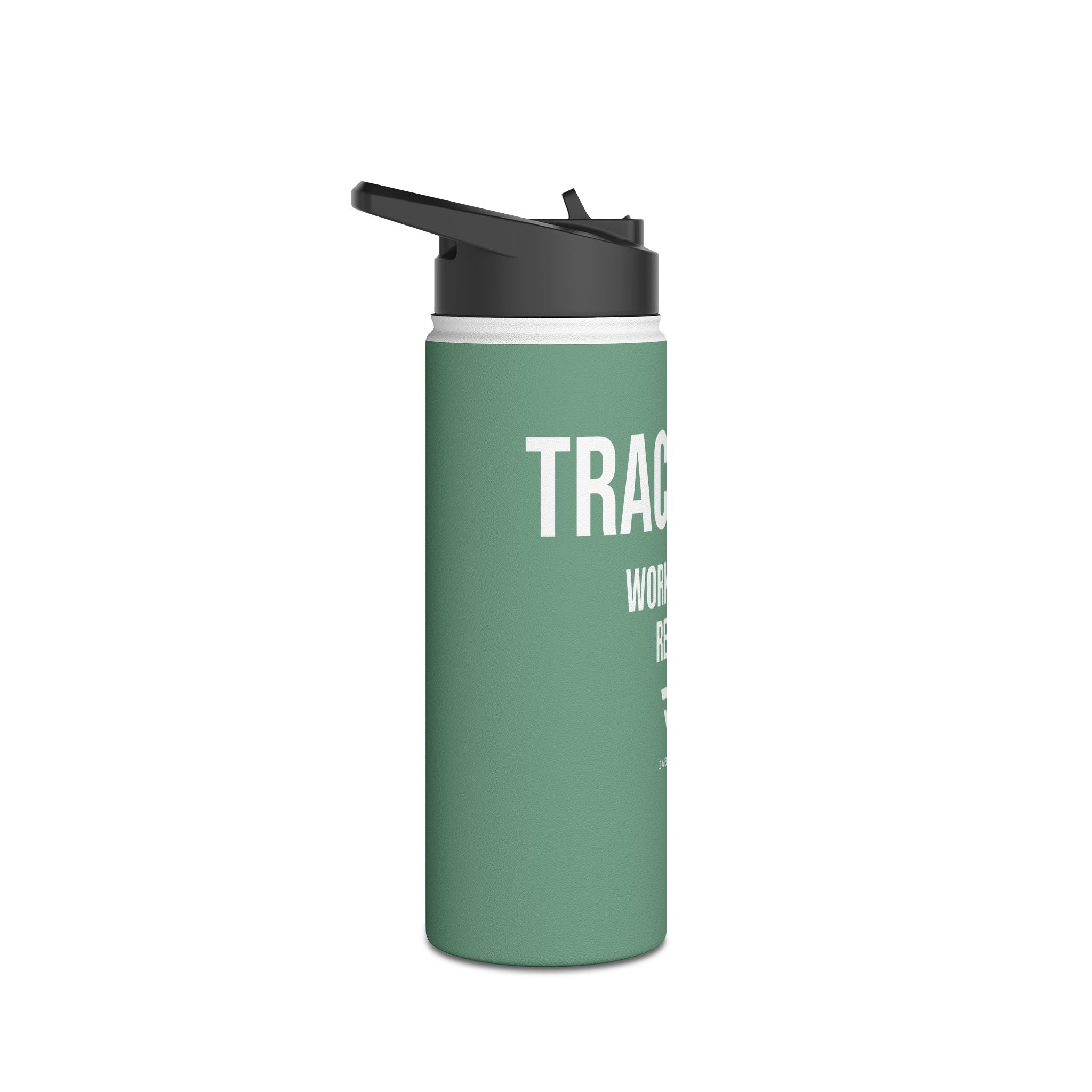 Mint Green Track Life Stainless Steel Water Bottle — "Work. Build. Repeat." Sports Bottle