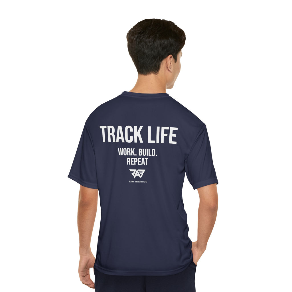 Adult Track Life Grind Performance T-Shirt — "Work Build Repeat" Athletic Tee