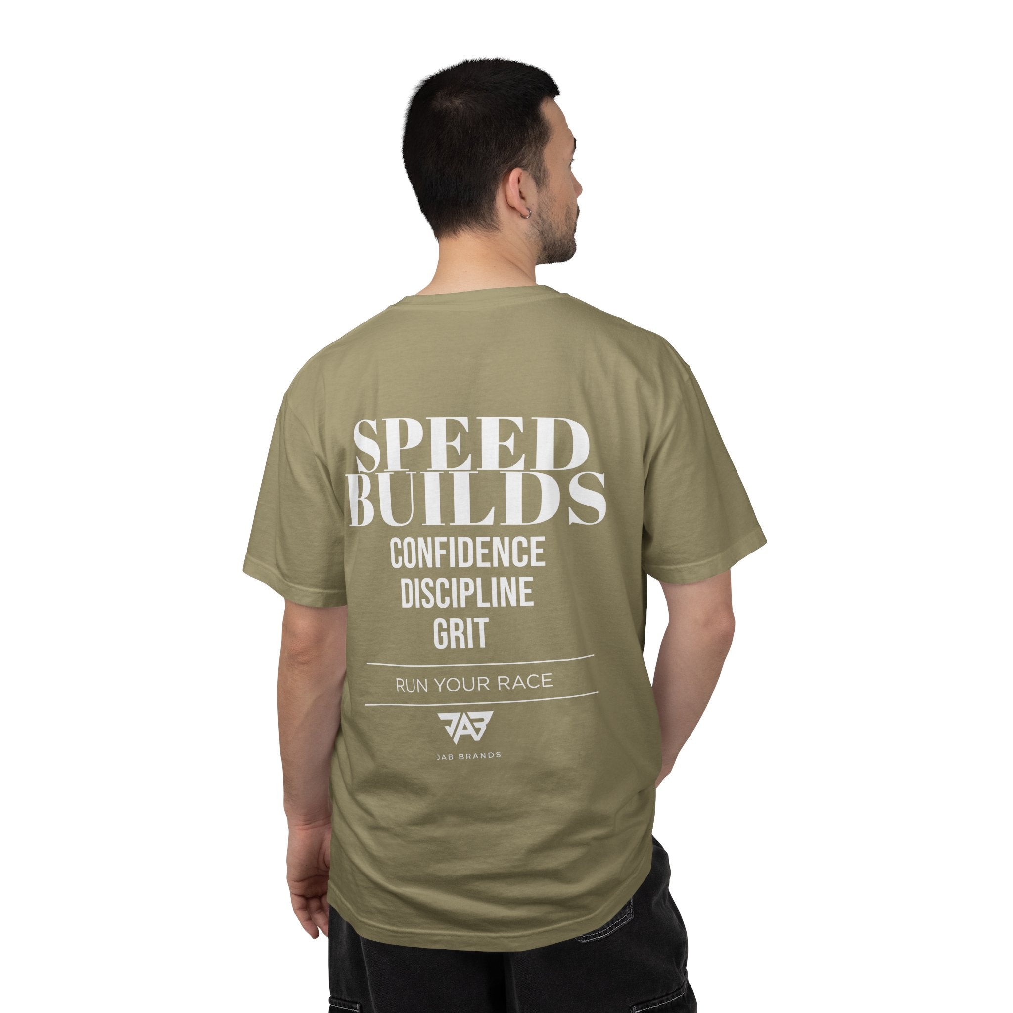 Speed Builds T-Shirt — Motivational 'Speed Builds' JAB Brands Graphic Tee