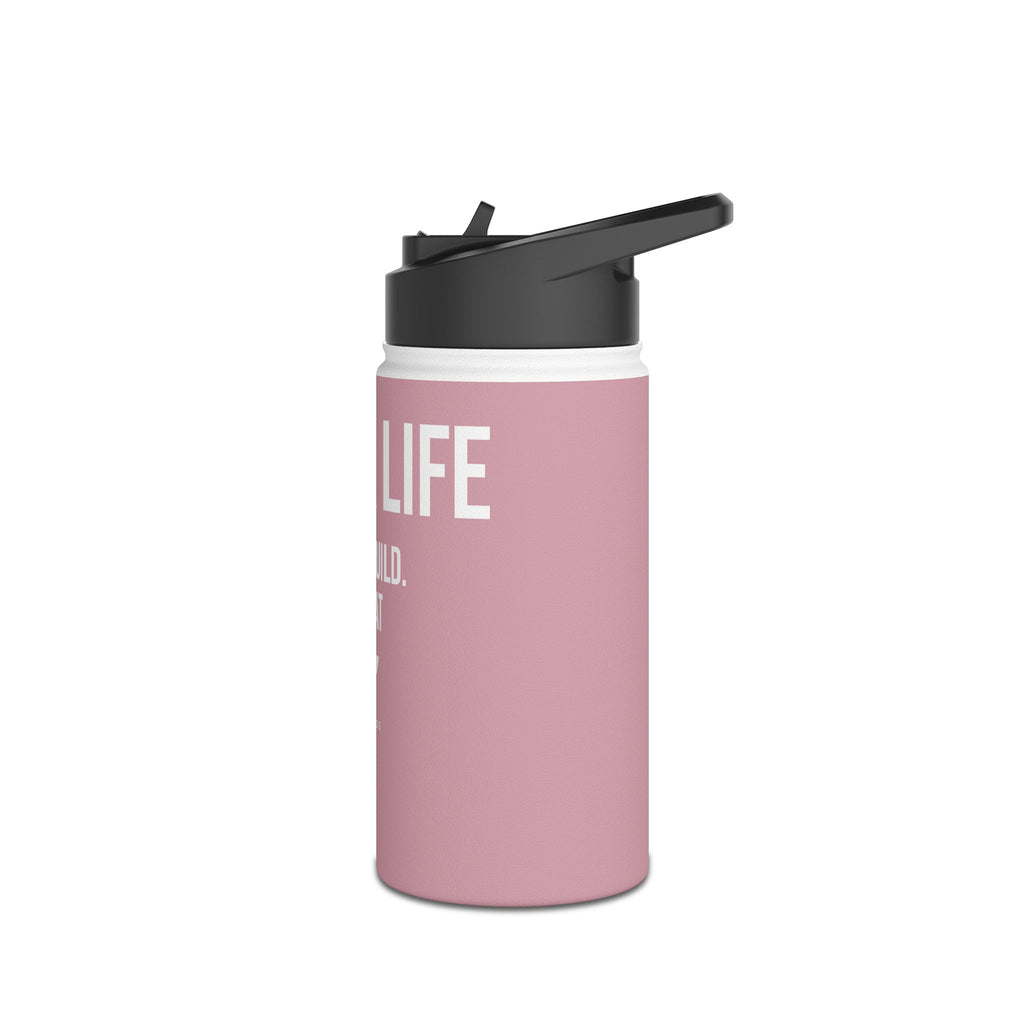 Pink Track Life Stainless Steel Water Bottle — "Work. Build. Repeat." Sports Bottle