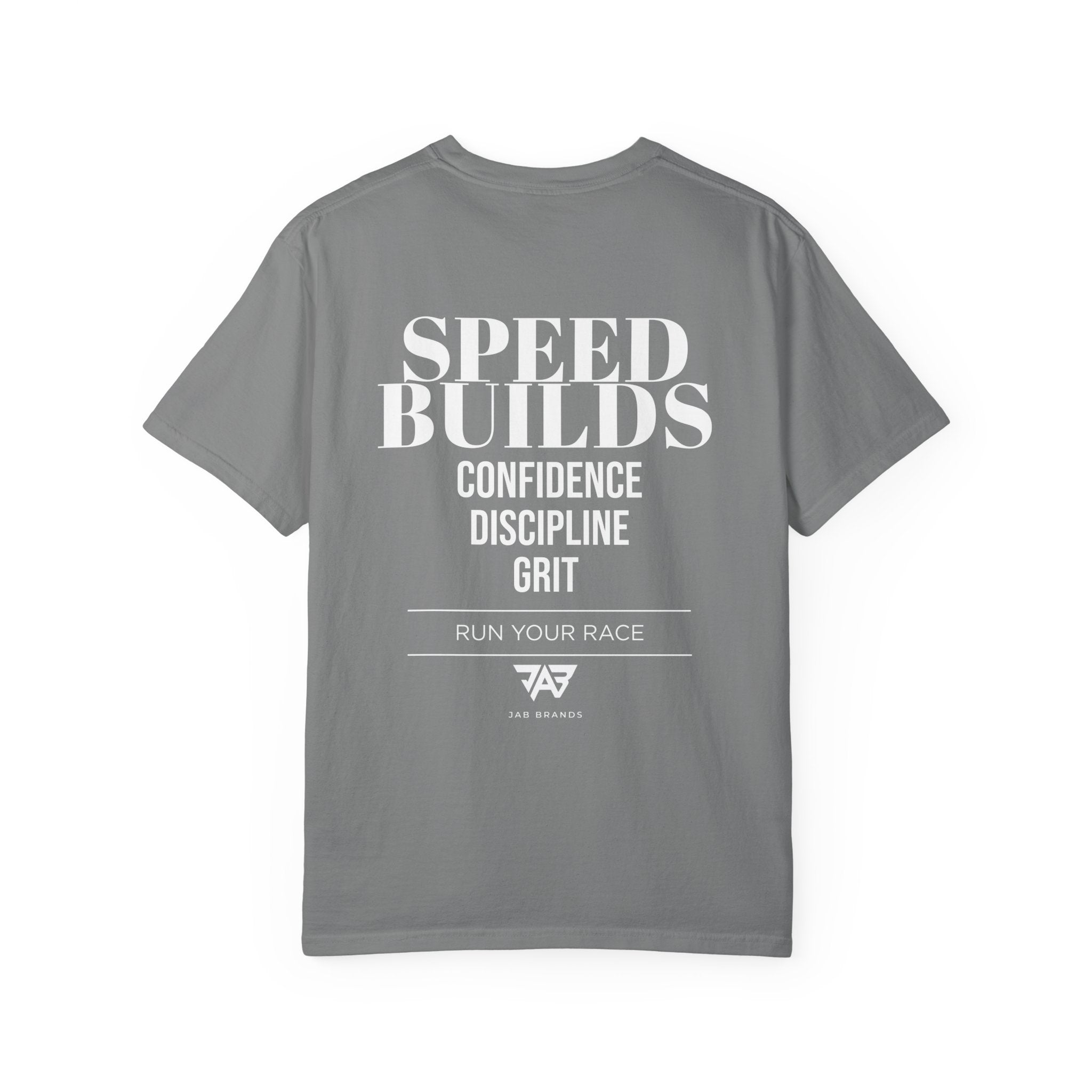 Speed Builds T-Shirt — Motivational 'Speed Builds' JAB Brands Graphic Tee