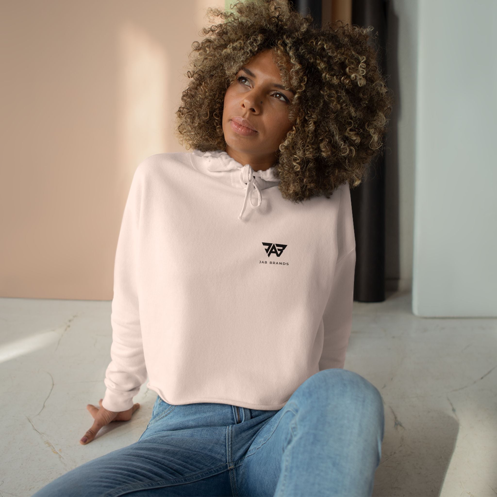 JAB Logo Crop Hoodie – Black Cropped Pullover with Small Chest Emblem