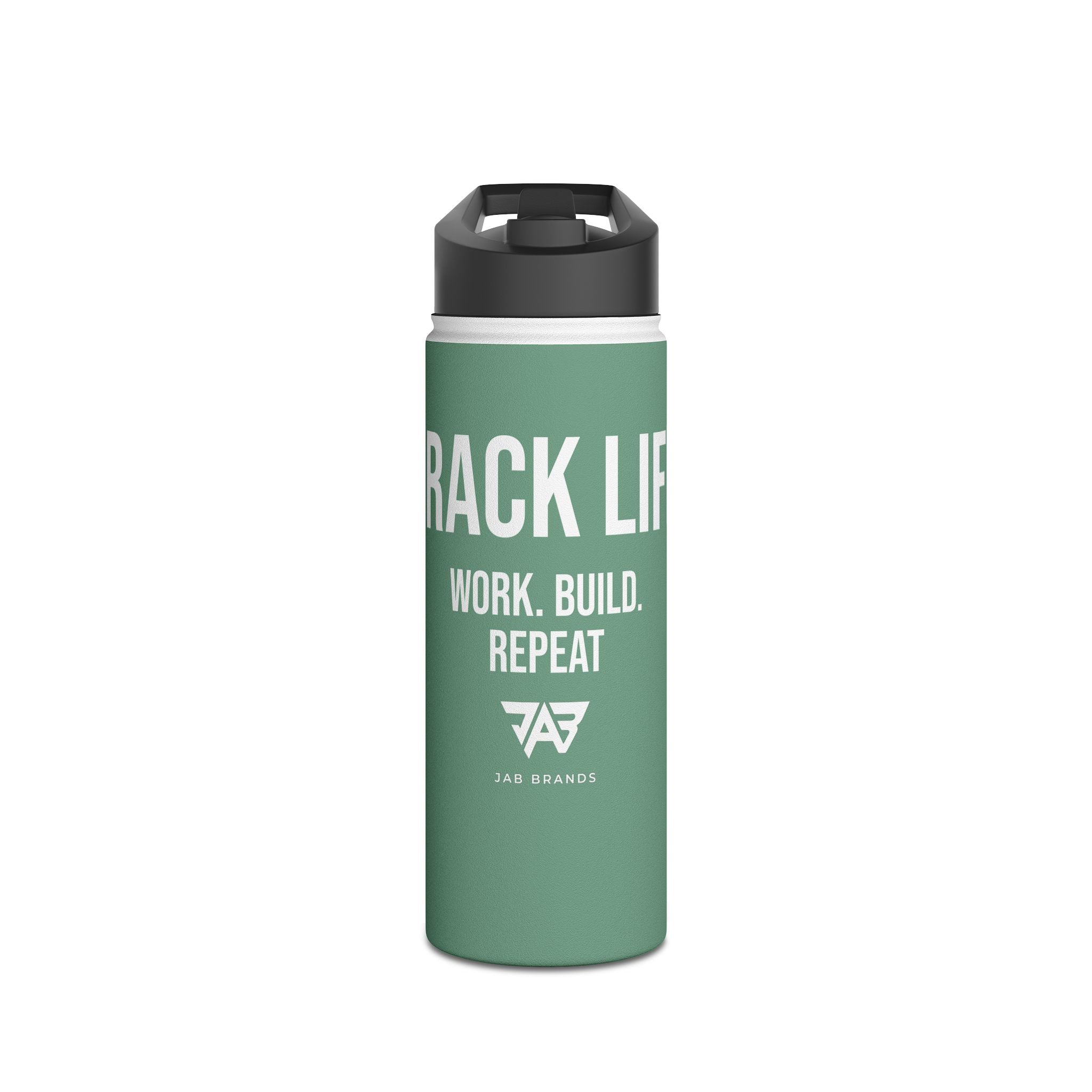Mint Green Track Life Stainless Steel Water Bottle — "Work. Build. Repeat." Sports Bottle