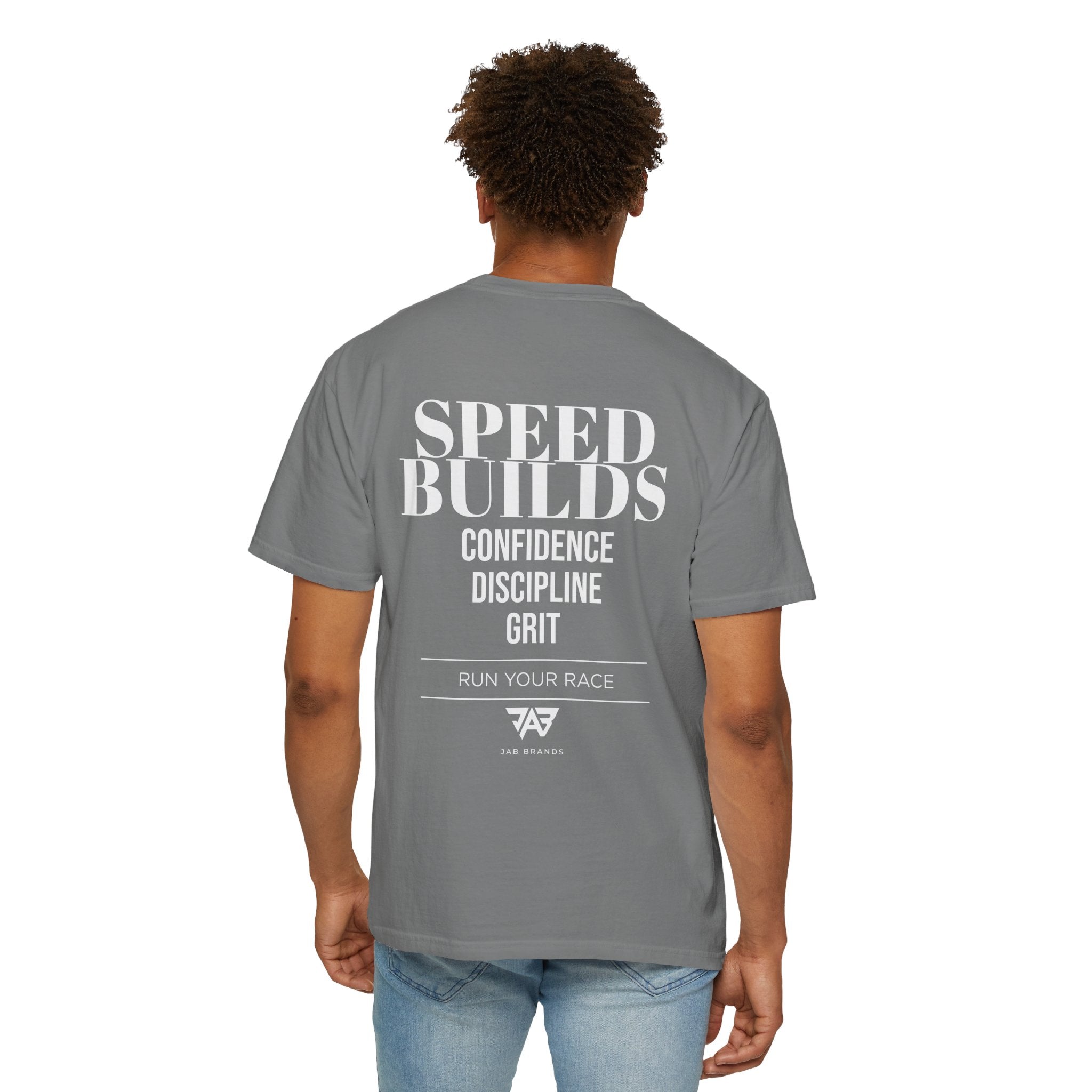 Speed Builds T-Shirt — Motivational 'Speed Builds' JAB Brands Graphic Tee