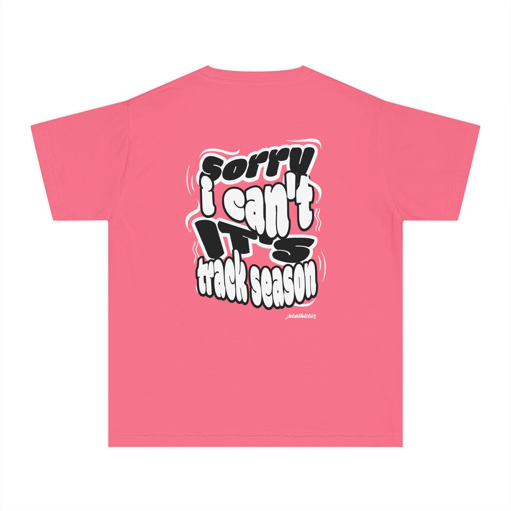 Youth “Sorry I Can’t, It’s Track Season” Retro Graphic Comfort T Shirt (Youth)
