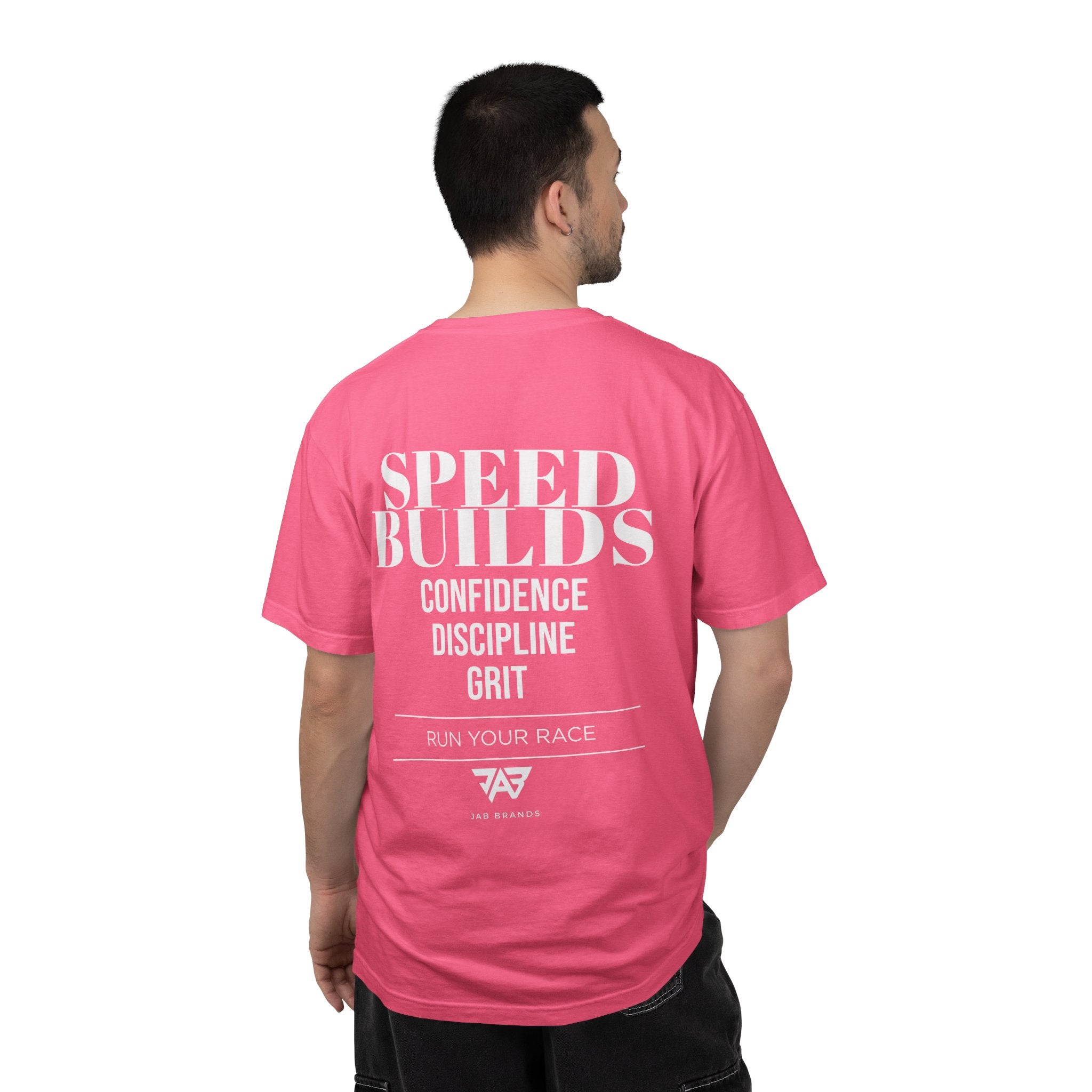 Speed Builds T-Shirt — Motivational 'Speed Builds' JAB Brands Graphic Tee