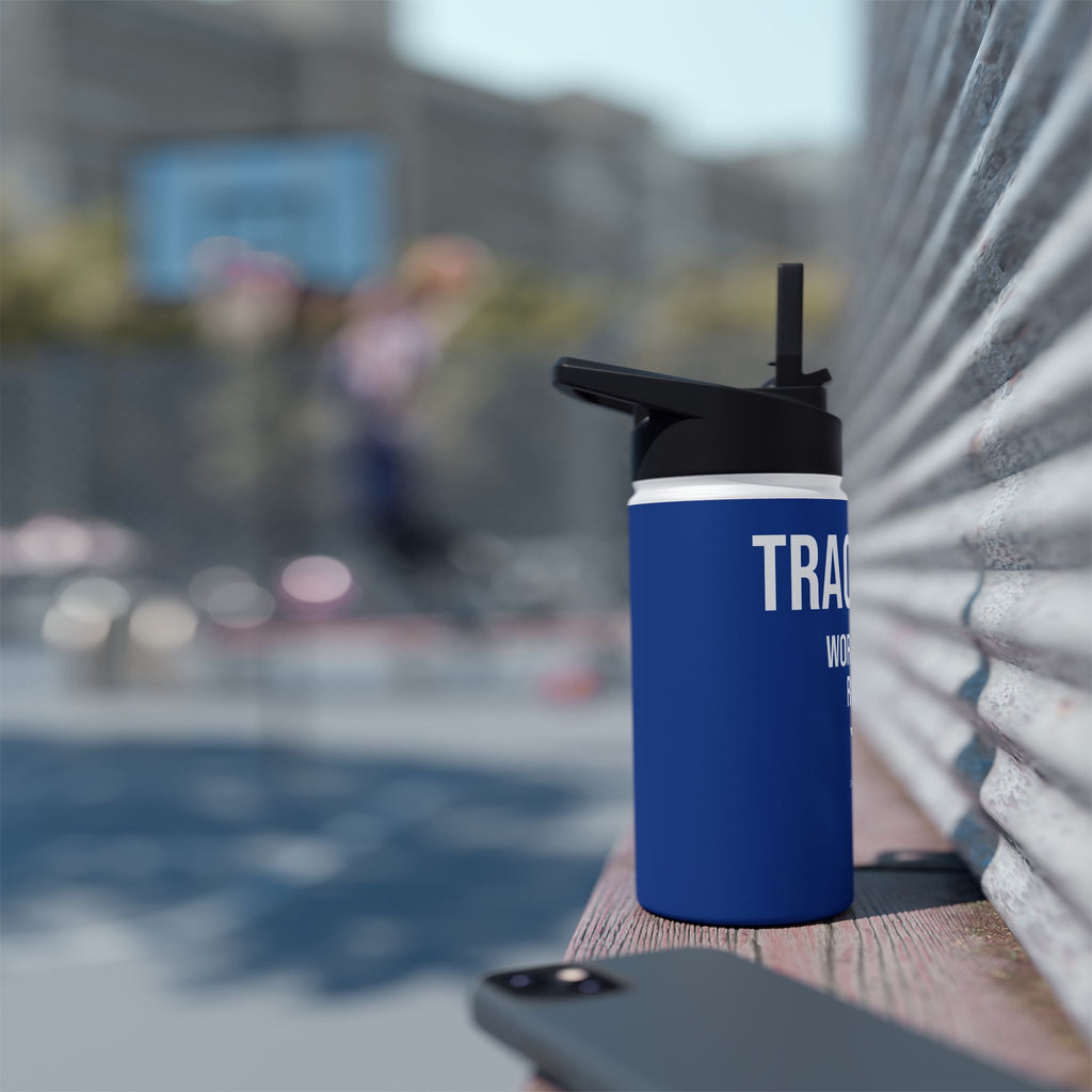 Blue Track Life Stainless Steel Water Bottle — "Work. Build. Repeat." Sports Bottle